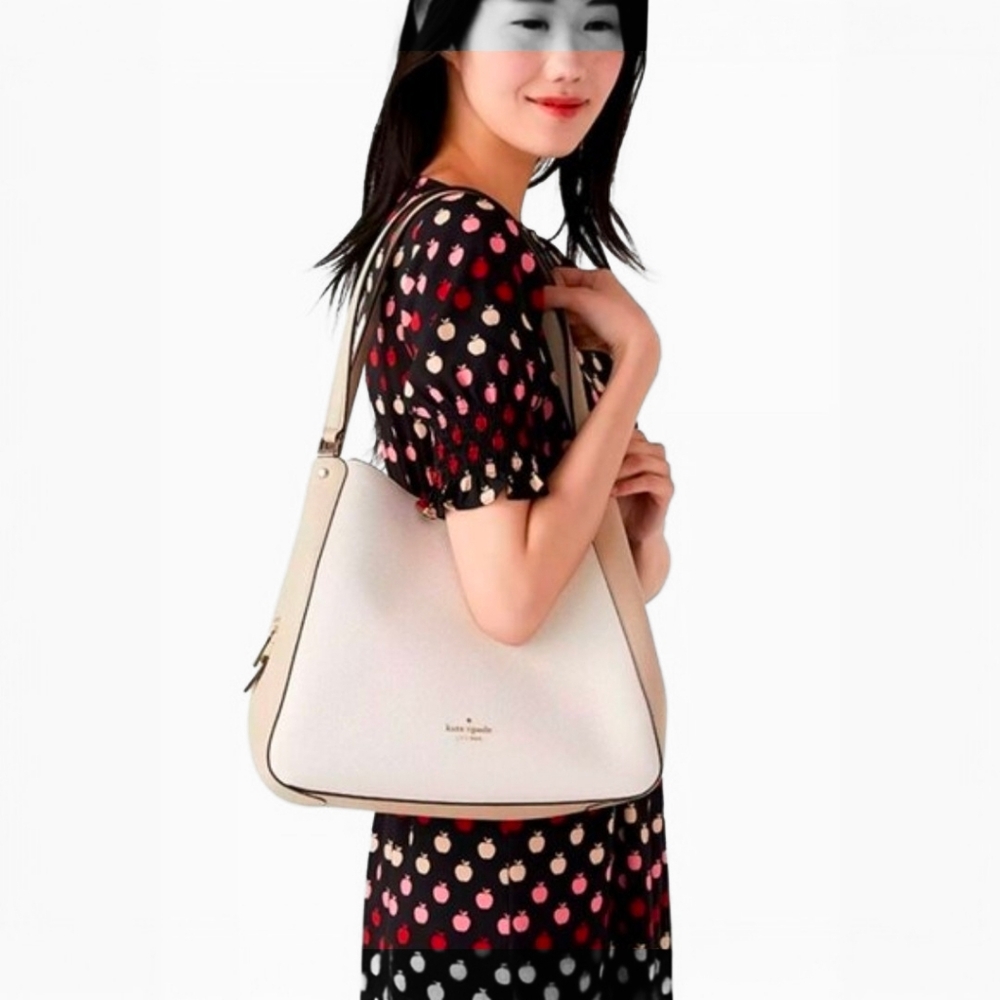 Kate Spade Leila  Cream And Tan Pebbled Leather Beautiful Neutral  Crossbody Bag